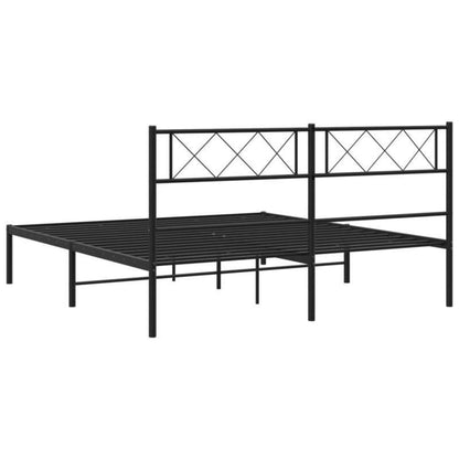 Bedframe – Bedframe Met Hoofdbord – Stalen Bedframe – Platformbed – Slaapbed – Zwart Met Hoofdbord – Stevige Metalen Constructie – Geschikt Voor 160x200 cm