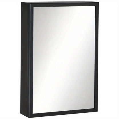 Mirror Cabinet, Bathroom Cabinet, 3 Shelves, Stainless Steel, 40X12X60Cm, Black, Bathroom Storage Cabinet with Shelves And Doors, Multifunctional Storage Unit.