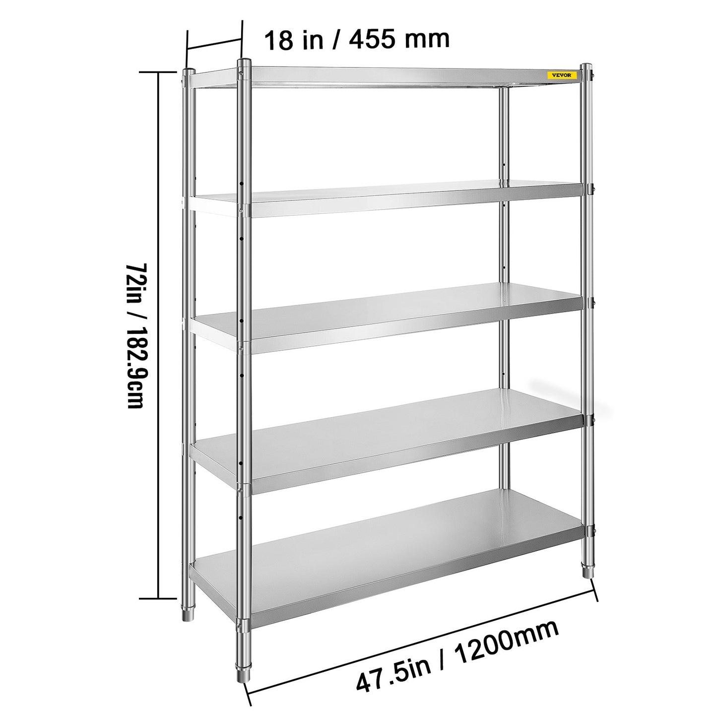 Stalen Opbergrek – RVS Rek – Opslagrek – Stellingkast – Garage Rek – 5 Verstelbare Planken – Hoog Draagvermogen 150 kg Per Plank