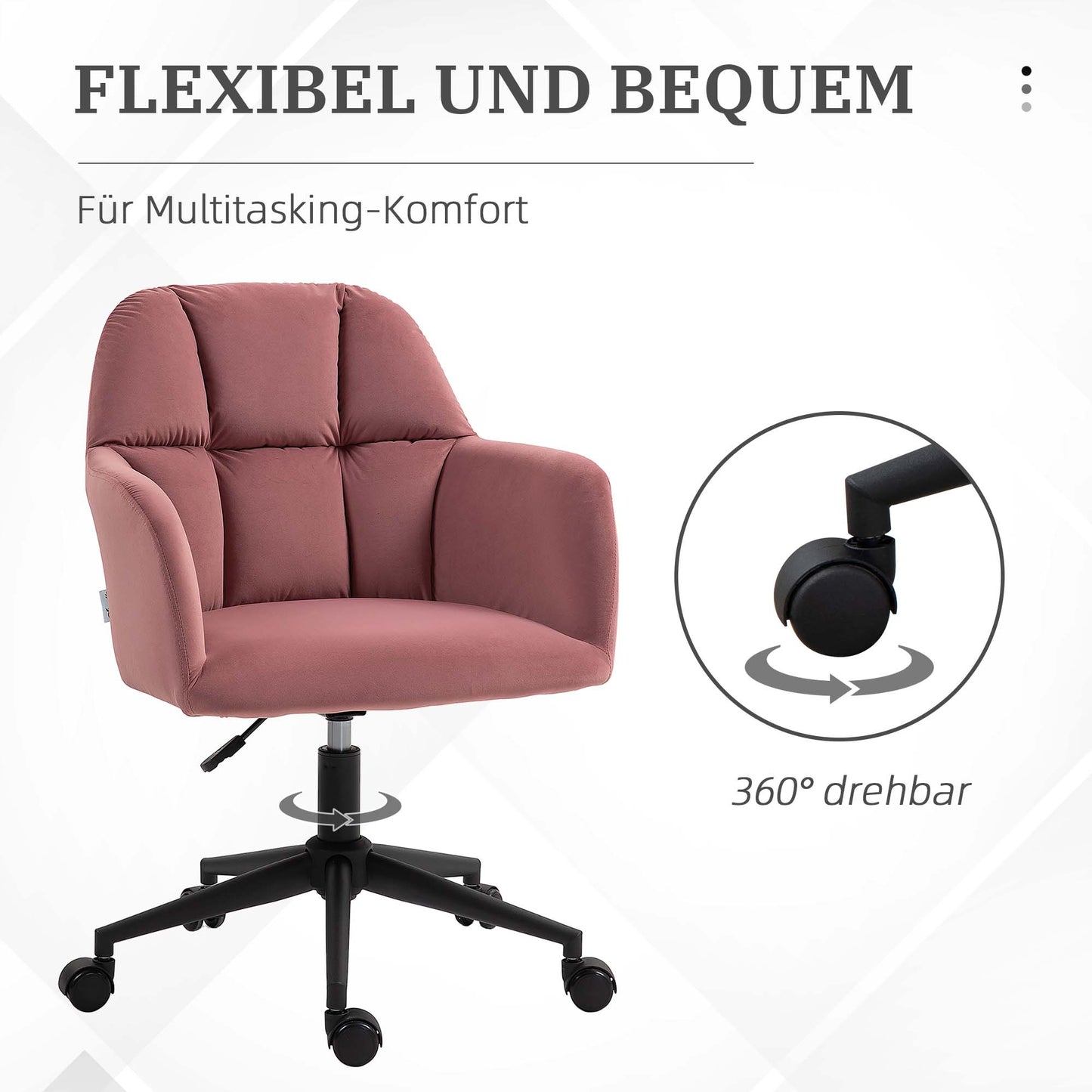 Bureaustoel – Draaistoel – Office Chair – Kantoorstoel – Verstelbare Zithoogte – Fluweelachtige Bekleding – Met Rugleuning – Roze