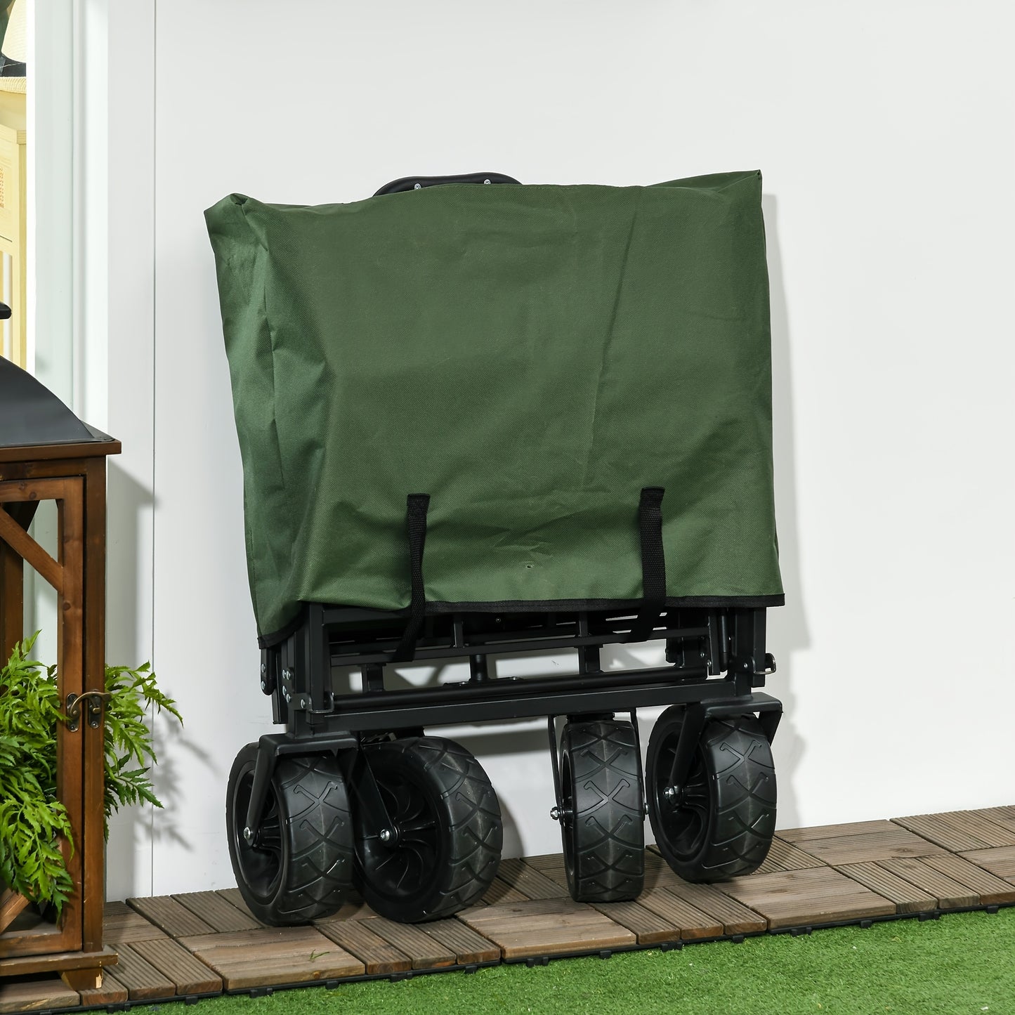 Opvouwbare Transportkar – Handwagen – Strandkar – Boodschappenwagen – Tuinkar – Kaki Groen – Draagkracht Tot 100 Kg – Stevig Oxford Materiaal