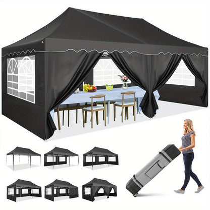 3.05x 6.1meter Canopy with Side Walls, Pop-up Tent, Party Tent with Roller Bag And 4 Sandbags, Easy to Install, Sunproof, Suitable for Camping, Picnics, Barbecues, Parties