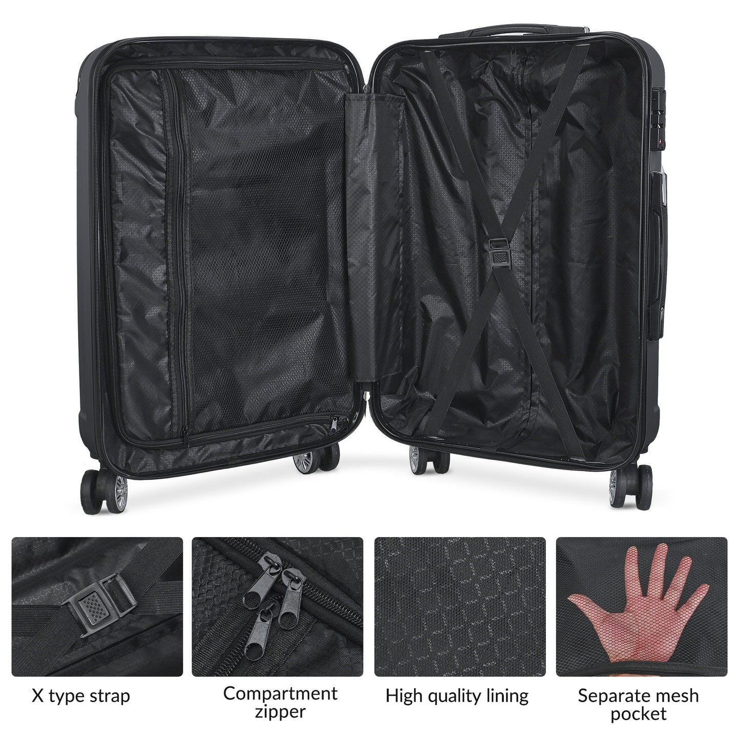Kofferset – Reiskoffers – Trolley – Bagage – Harde Koffer – 3-delig Set M-L-XL – ABS Hard Shell – 360° Draaibare Wielen & TSA Combinatieslot