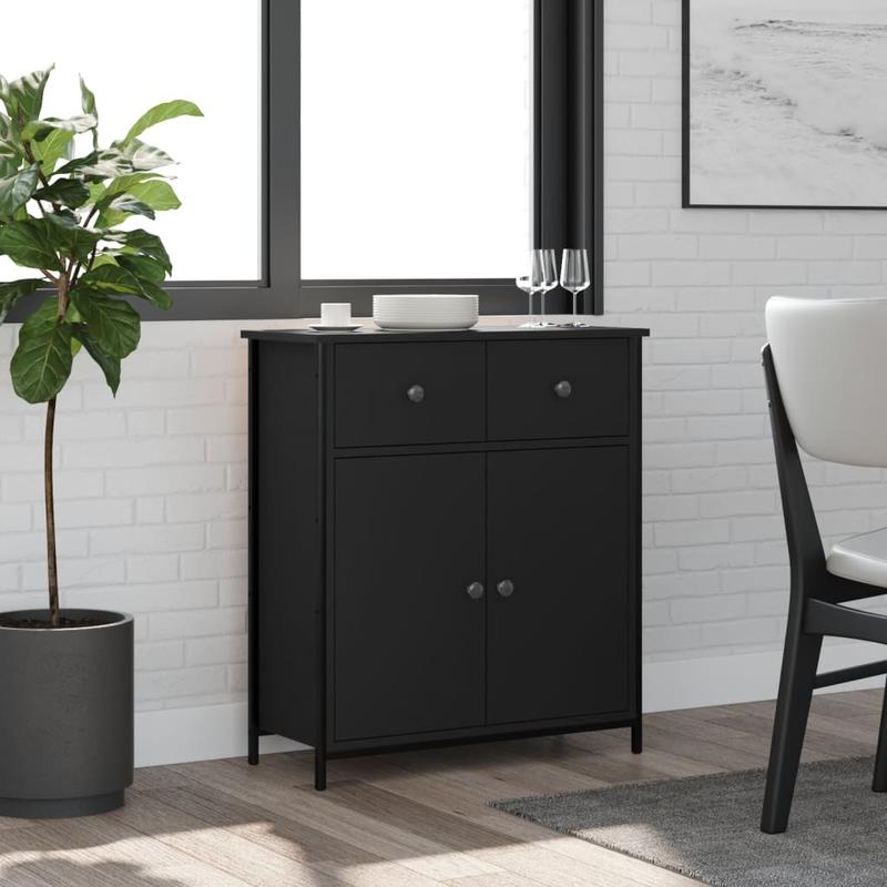 Modern Black Wood Sideboard Cabinet with Lockable Doors - 70x30x80cm Hardwood Storage Cabinet, Floor-Mounted Design, No Electricity Needed, Durable Wood Material For Living Room, Bedroom, Office Organization, Sideboard For Li