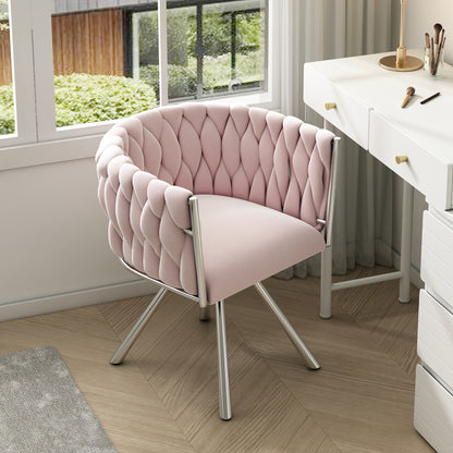 Velvet Makeup Chair – Swivel Stoel – Bureaustoel – Lounge Stoel – Fauteuil – Roze Kleur – Luxe Fluwelen Bekleding – Vier Metalen Poten