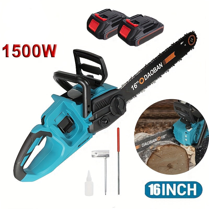 Elektrische Kettingzaag – Snoerloze Zaag – Accu Kettingzaag – Handkettingzaag – Draadloze Kettingzaag – 40,64 cm Zaagblad – 1500W Borstelloze Motor – 2x 1300mAh Batterijen – Veiligheidsslot – Ergonomisch Handvat