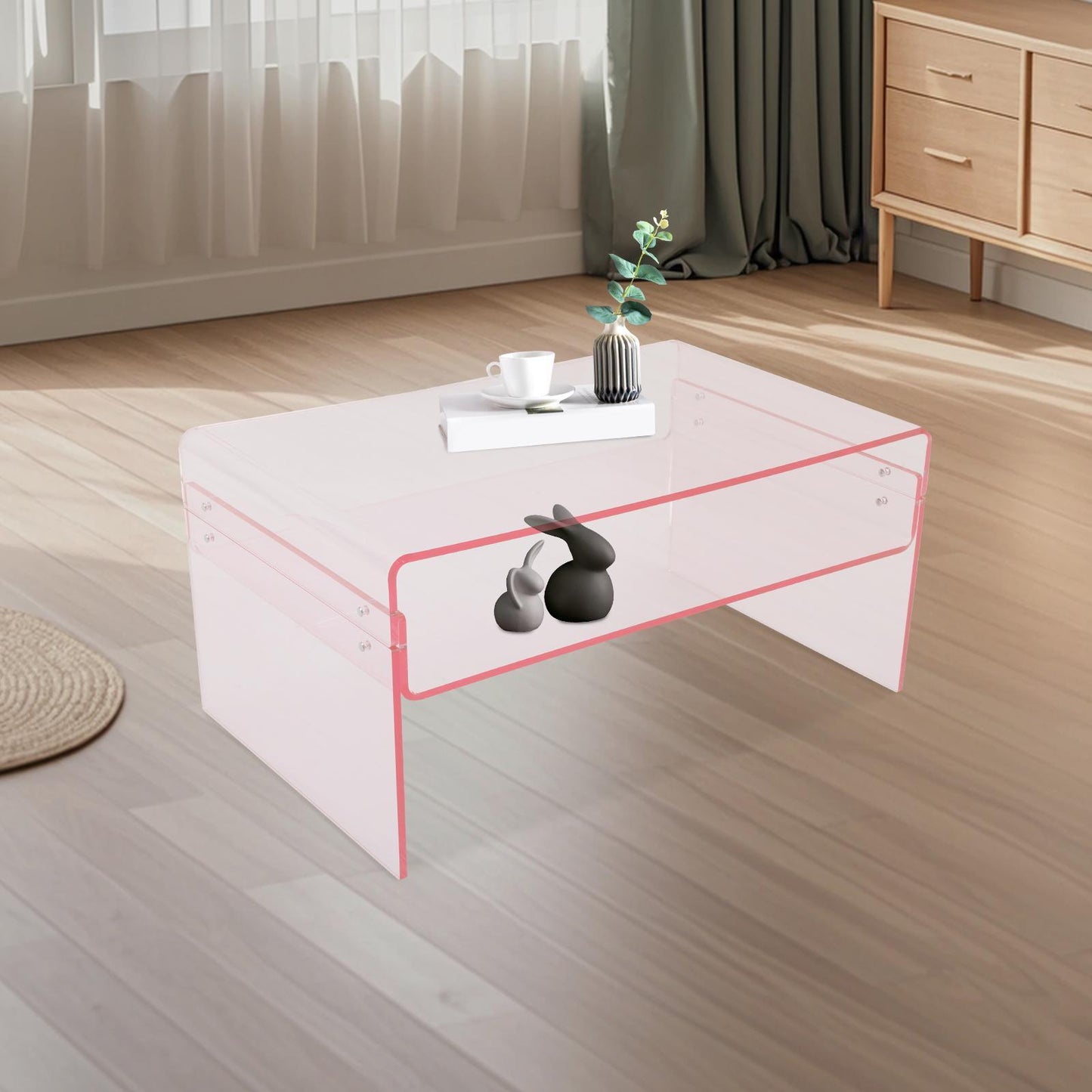 Salontafel – Bijzettafel – Koffietafel – Side Table – Woonkamertafel – Acryl – Dubbelbladig Ontwerp – 80x50x38 cm – Roze Modern Design