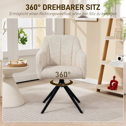 Draaifauteuil – Accentstoel – Lounge Chair – Armstoel – Drehstuhl – Beige Gestoffeerd – 360° Draaiende Basis – Stalen Poten – Comfortabel Padded Design