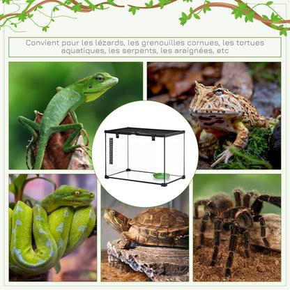 Terrarium – Reptilienbox – Faunarium – Vivarium – Habitat – Gehard Glas – Metalen Gaas Ventilatie – 50x30x35 cm – Schuifdeksel Transparant