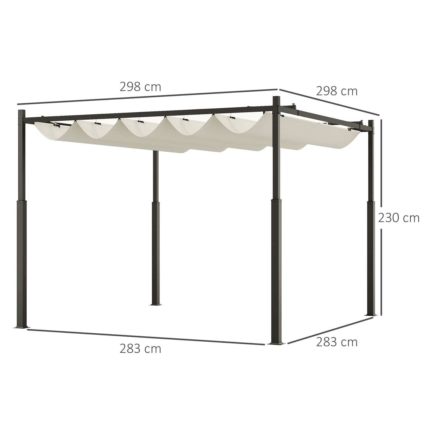 Pergola Uitschuifbare Overkapping Tuinoverkapping Zonwering Schaduwdoek – Crèmewit – 3x3 meter – Polyester UPF30+ – Magnetische Sluiting
