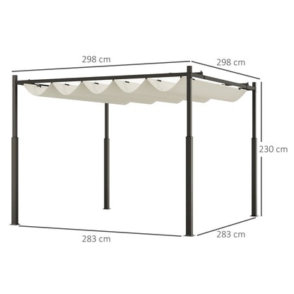 Pergola Uitschuifbare Overkapping Tuinoverkapping Zonwering Schaduwdoek – Crèmewit – 3x3 meter – Polyester UPF30+ – Magnetische Sluiting