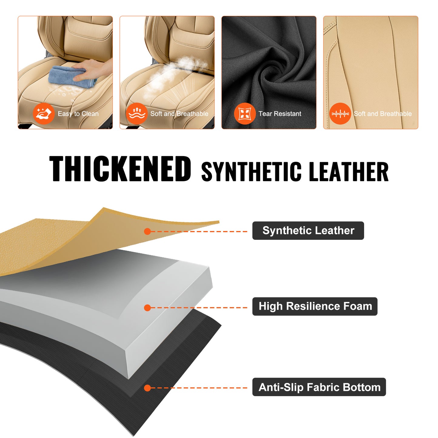 Universele Autostoelhoezen – Stoelhoes Auto – Autostoelbekleding – Autostoel Cover – Stoelhoes Set – Airbagvriendelijk – Dik Kunstleer Beige