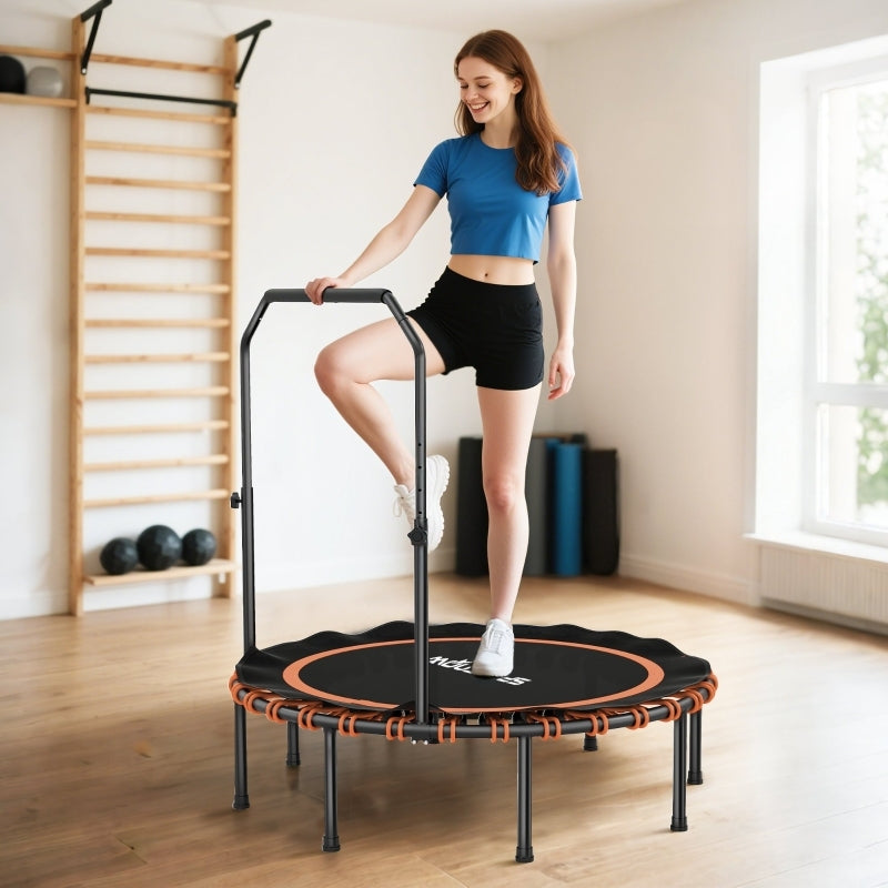 Fitness Trampoline – Springmat – Rebounder – Mini Trampoline – Trainingsapparaat – Instelbare 5-standen Handrail – 32 Bungee Koorden & Stevig Stalen Frame – Compact Opvouwbaar – Zwart