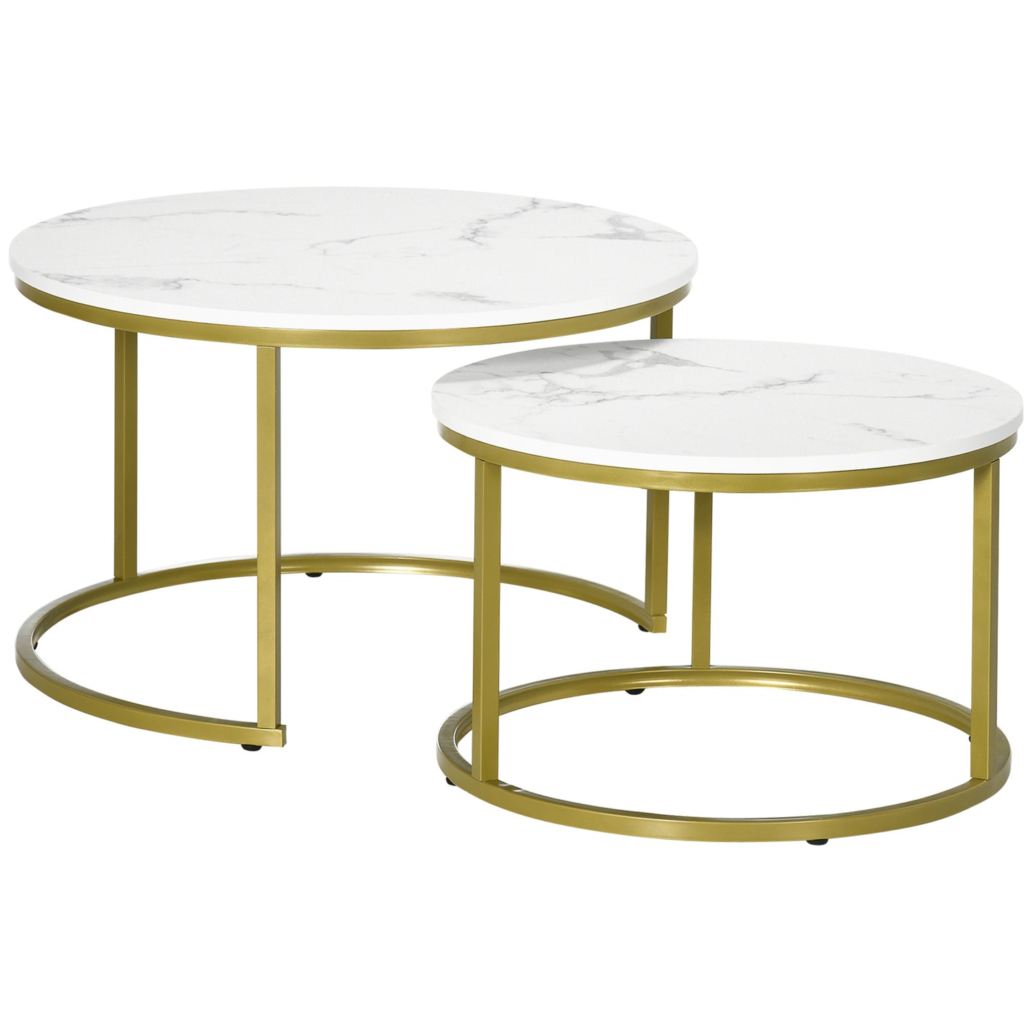 Nesting Salontafel Set – Bijzettafel – Tafel – Tafeltje – Witte Marmerlook – Gouden Stalen Poten – Ruimtebesparend – Modern Design