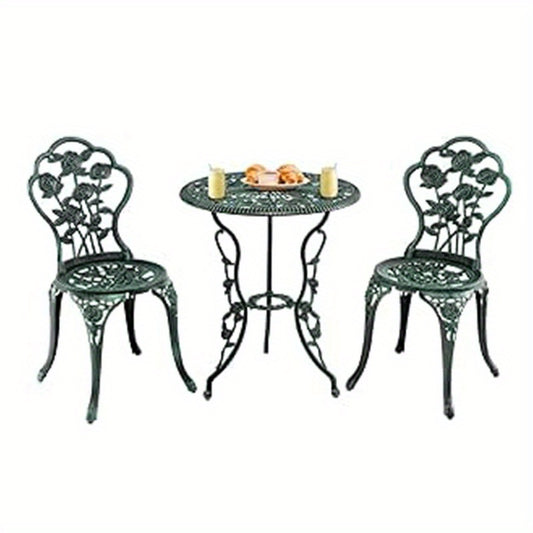 3-delige Bistro Set – Tuinset – Balkonmeubilair – Terrasmeubilair – Buitenmeubilair – Weerbestendig Gietaluminium – Inclusief Parasolhouder 4,8 cm – Antiek Groen