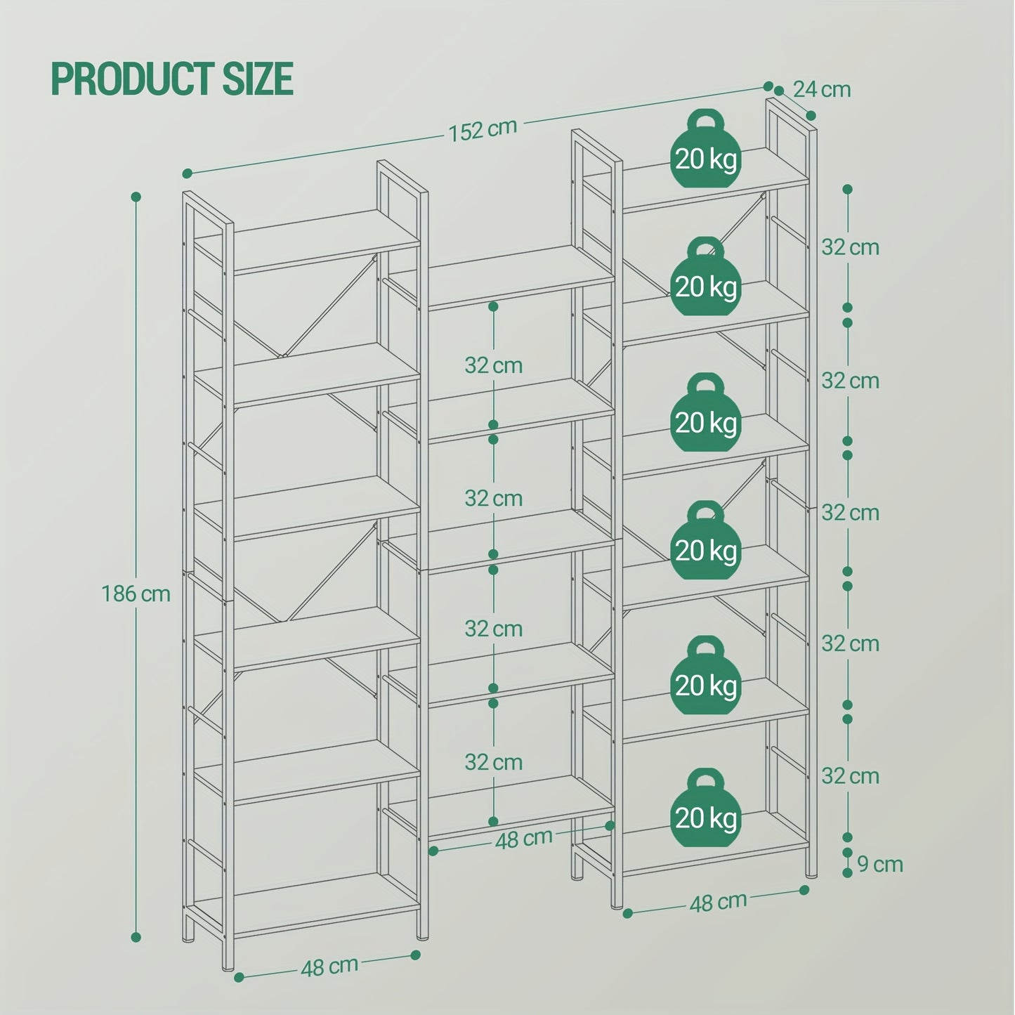 Boekenplank – Boekenrek – Wandplank – Boekenhouder – Witte Verticale Boekenkast – 17 Verstelbare Planken – 24x152x186 cm – Met Metaal Frame