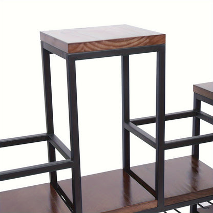 Wijnrek Wandhouder – Wijnfleshouder – Flessenhouder – Wijnhouder – Wandrek – Metalen Wandrek – Stevig IJzer Met Houten Accenten – Draagvermogen 30 kg – Donkerbruin Variant