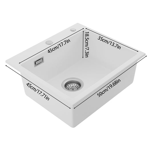Keukenspoelbak – Spoelbak – Gootsteen – Wasbak – Spoelbakken – Quartzsteen Wit – Ruime Afmetingen 50x45 cm – Geluidsarm & Duurzaam
