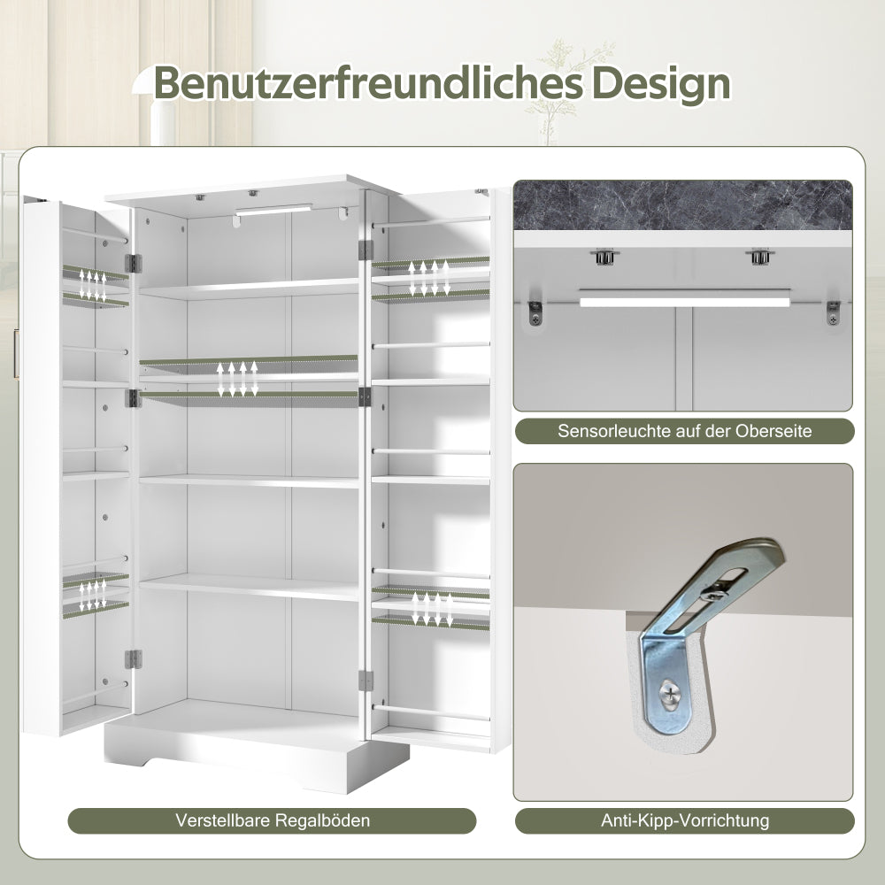 Opbergkast – Opbergmeubel – Kast – Bergkast – Keukenkast – Wit – 60x35x128 cm – Verstelbare Planken – Anti-Kantelveiligheid