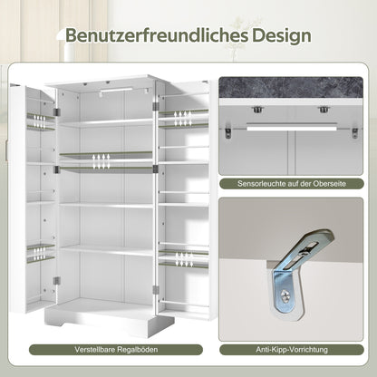 Opbergkast – Opbergmeubel – Kast – Bergkast – Keukenkast – Wit – 60x35x128 cm – Verstelbare Planken – Anti-Kantelveiligheid