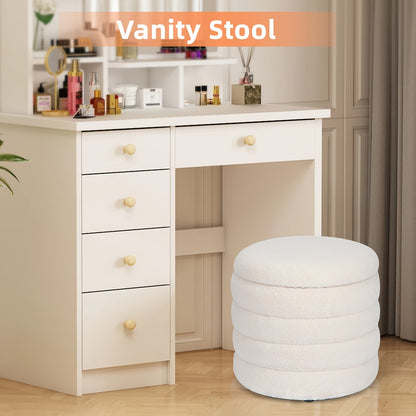 Opberg Poef – Opbergkruk – Zitkist – Hocker – Opbergbox – Rond – Wit – Polyester Bekleding – Flip-Top Deksel – Compact & Multifunctioneel