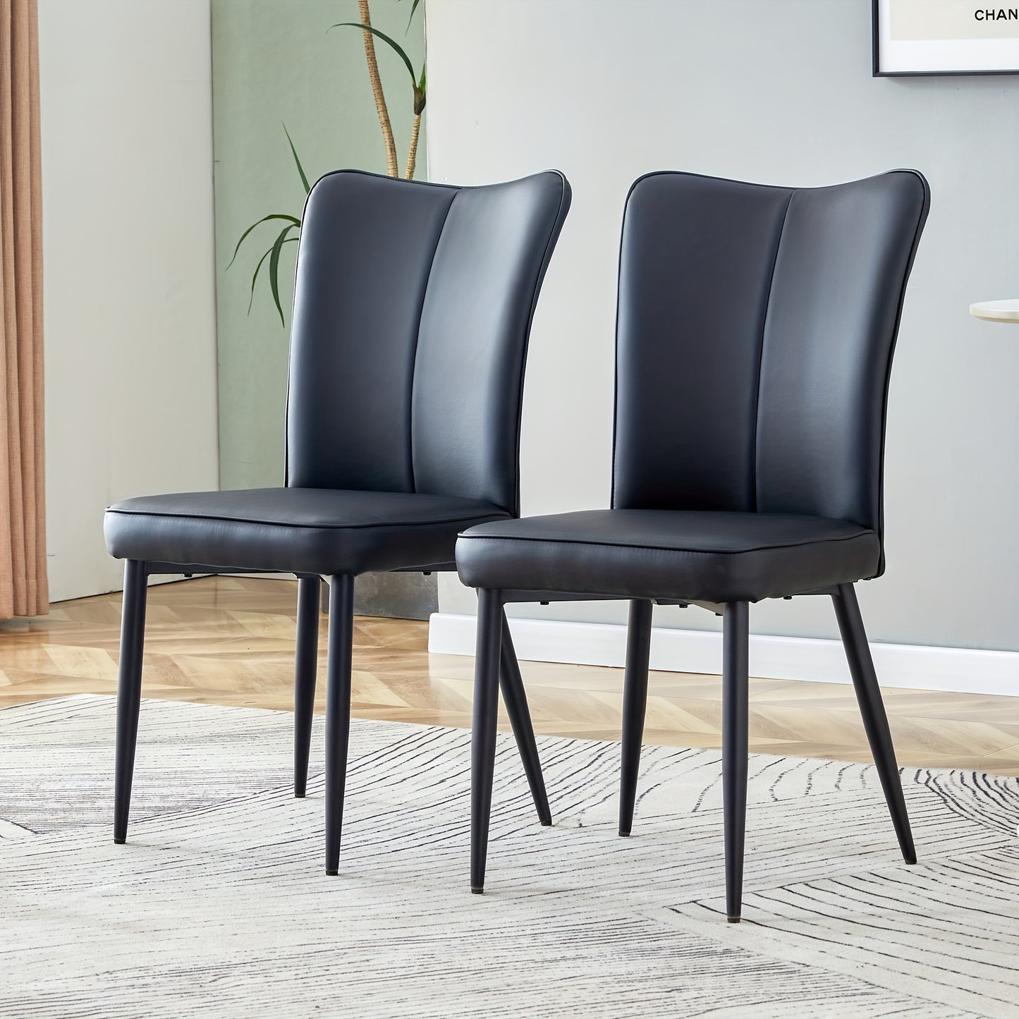 Modern Minimalist Black Dining Chair with PU Leather Backrest And Black Metal Legs for Dining Room, Bedroom And Living Room. Each Box Contains Two Chairs.