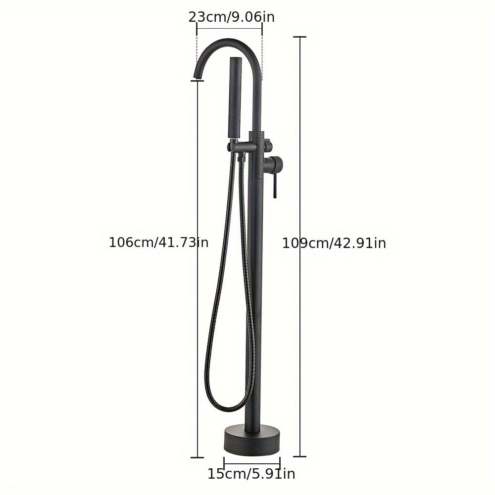 Fixed Shower Head, Freestanding Bathtub Faucet, H-109cm, With Manual Sprayer, Black