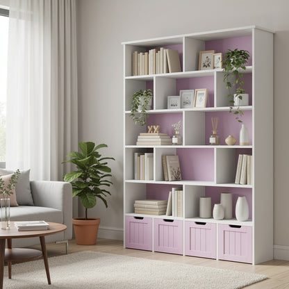 Opbergkast – Opbergmeubel – Kast – Boekenkast – Dressoir – 6-Lagen – 4 Laden Op Wieltjes – Stevig Houten Materiaal – Ruimtebesparend Design