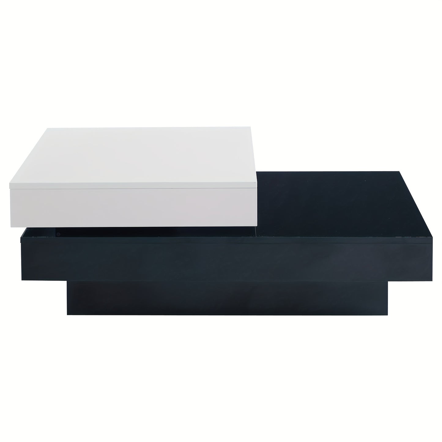 Modern Swivel Coffee Table with Black & White Patchwork Design - High-Gloss Finish, Double Center Table Made of Particle Board, Perfect for Apartment Living Rooms, Minimalist Furniture, Stylish Metal Accents, Easy Assembly