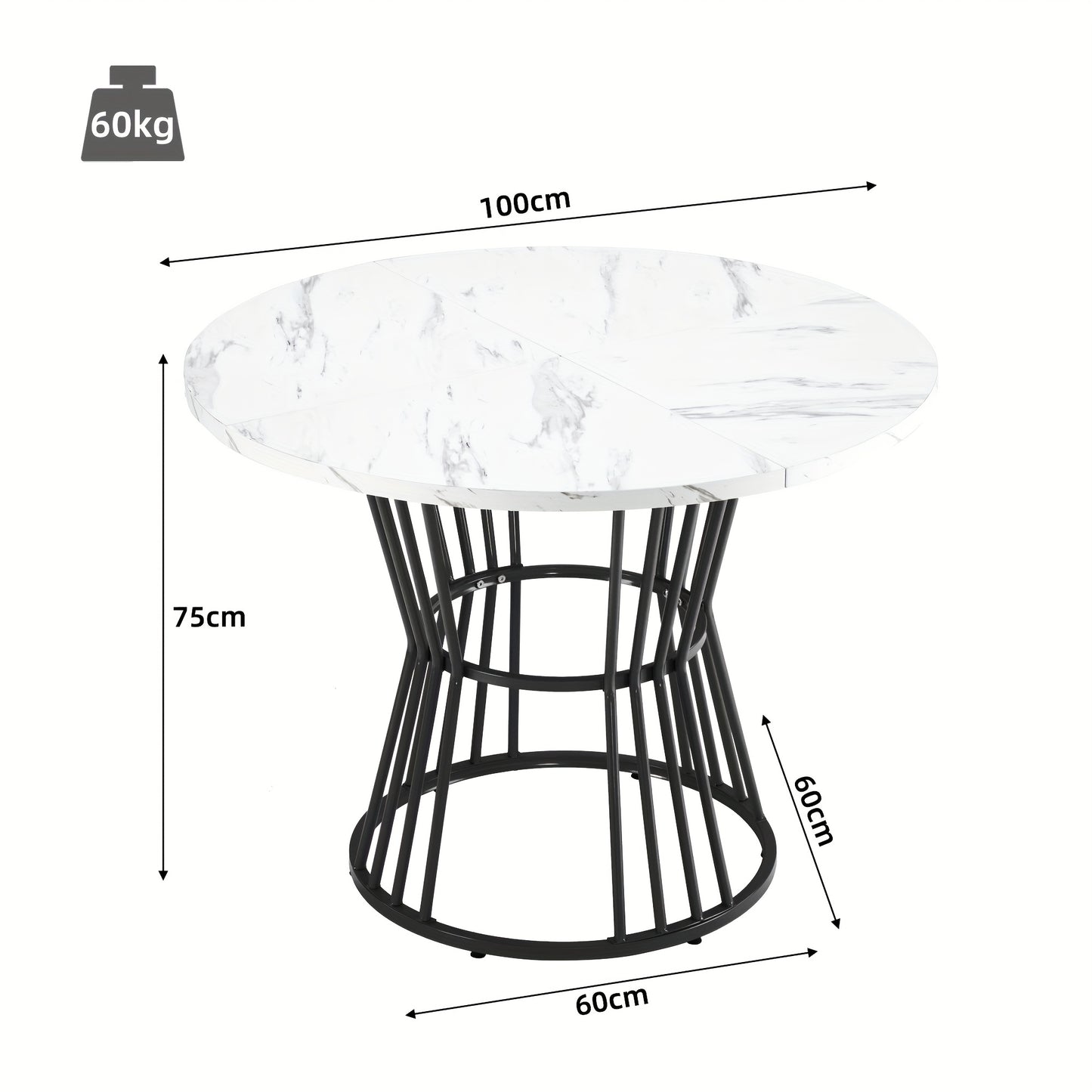 1pc Modern Marble Dining Table with Sturdy Metal Frame - Black Contemporary Design, Easy Assembly, No Power Needed, Perfect for Kitchen & Dining Room, Breakfast Table, Dining Table, Sleek Table Design, Elegant Table Style, Du