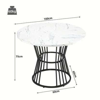 1pc Modern Marble Dining Table with Sturdy Metal Frame - Black Contemporary Design, Easy Assembly, No Power Needed, Perfect for Kitchen & Dining Room, Breakfast Table, Dining Table, Sleek Table Design, Elegant Table Style, Du