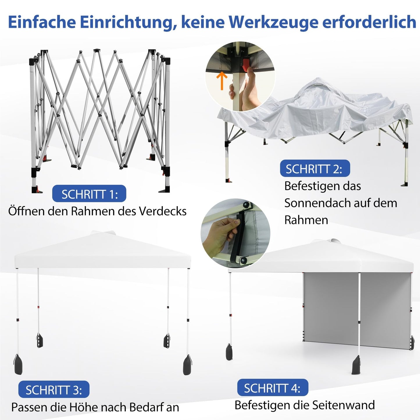 Pop-up Tuinpaviljoen 3x3 M – Partytent – Schaduwdoek – Vouwtent – Zonnescherm – UV50+ Bescherming – Waterafstotend Oxford Stof – Inclusief Zijwand & Zandzakken