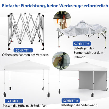 Pop-up Tuinpaviljoen 3x3 M – Partytent – Schaduwdoek – Vouwtent – Zonnescherm – UV50+ Bescherming – Waterafstotend Oxford Stof – Inclusief Zijwand & Zandzakken