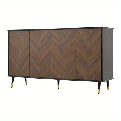 Dressoir – Opbergkast – Kast – Ladekast – Wandkast – Modern Design – Verstelbare Planken – Metalen Poot – Bruin Visgraat – Ruimtebesparend – Duurzaam