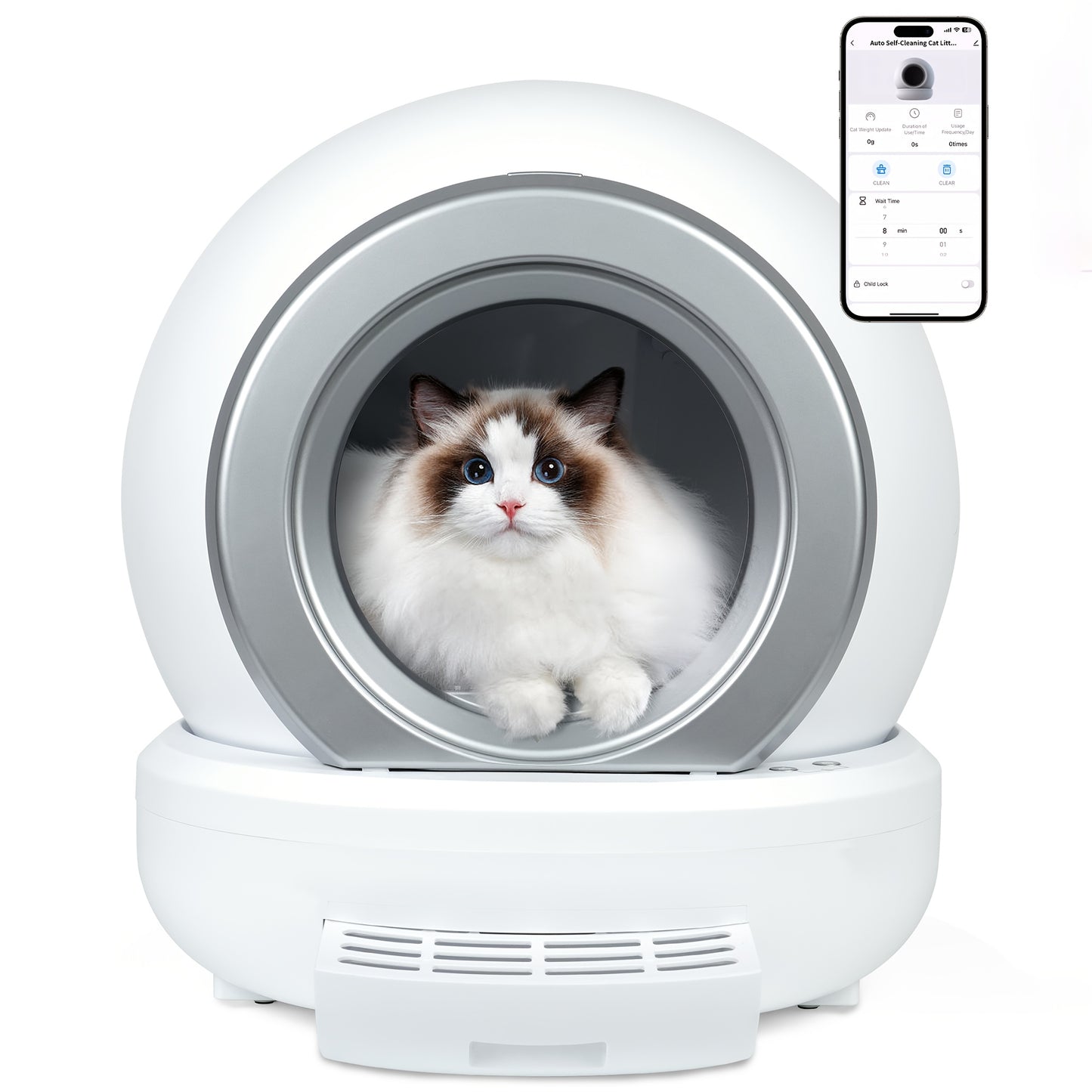 Zelfreinigende Kattenbak – Automatische Kattenbak – Elektrische Kattenbak – Kattenbak Met App – Grote Kattenbak – 65L Capaciteit – Infraroodsensor & Laag Instap 8cm