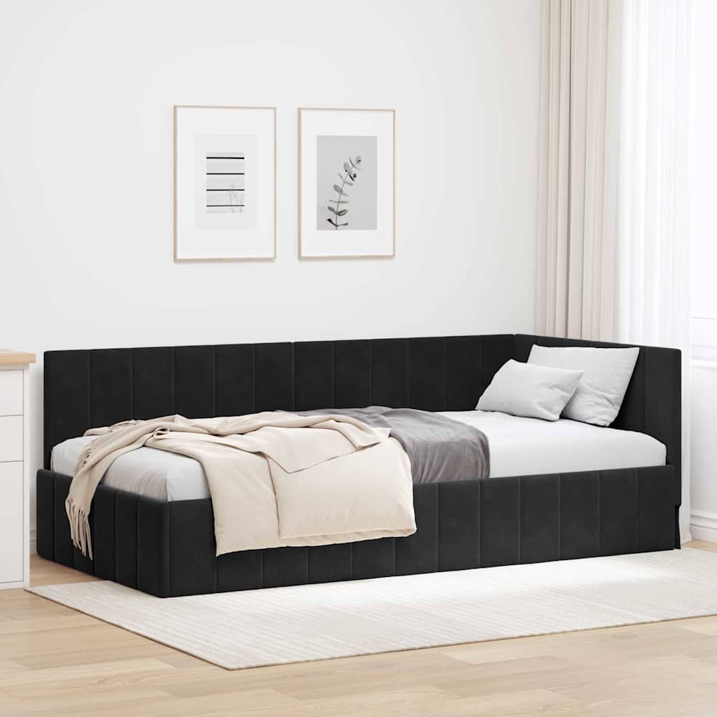 Bedframe – Bedombouw – Ledikant – Slaapkamermeubel – Eenpersoonsbed – Zwart – Hoogwaardig Plaatmateriaal – Fluwelen Hoofdbord