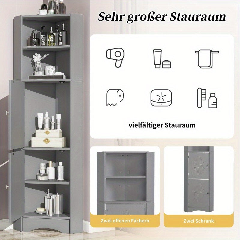 Badkamerkast – Opbergkast – Hoekkast – Badelement – Opbergmeubel – Verstelbare Planken – Lichtgrijs 36,5x36,5x155 cm