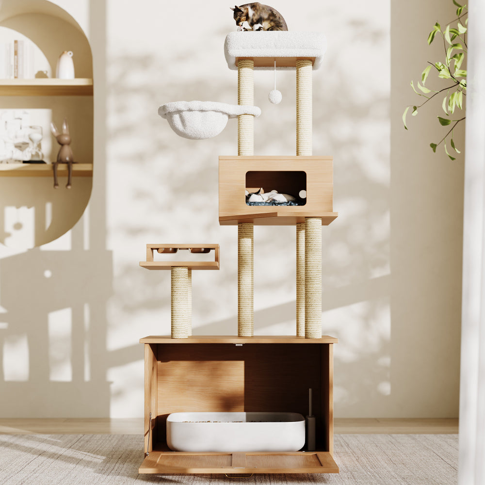 Krabpaal – Kattenboom – Kattenhuis – Krabmeubel – Krabtoren – Ruime Platforms – Aluminium Frame – 80x50x173 cm – Ruimtebesparend Design
