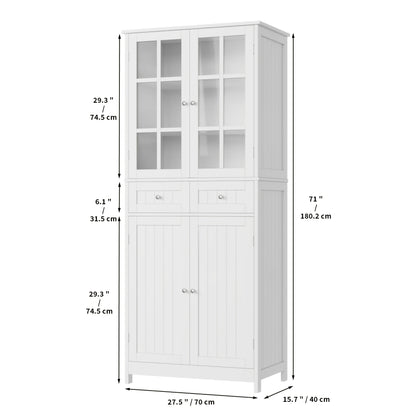 Keukenkast – Voorraadkast – Opbergkast – Buffetkast – Keukenmeubel – 181 cm Hoog – MDF Hout Wit Met Glazen Deurtjes