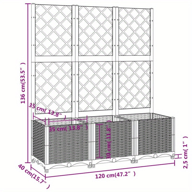 Plantenbak – Bloembak – Moestuinbak – Bloempot – Tuinbak – Met Klimrek – Zwart – Duurzaam Polypropyleen – Afmetingen 120x40x136 cm