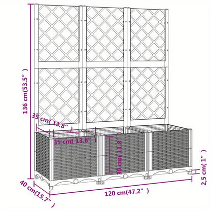 Plantenbak – Bloembak – Moestuinbak – Bloempot – Tuinbak – Met Klimrek – Zwart – Duurzaam Polypropyleen – Afmetingen 120x40x136 cm