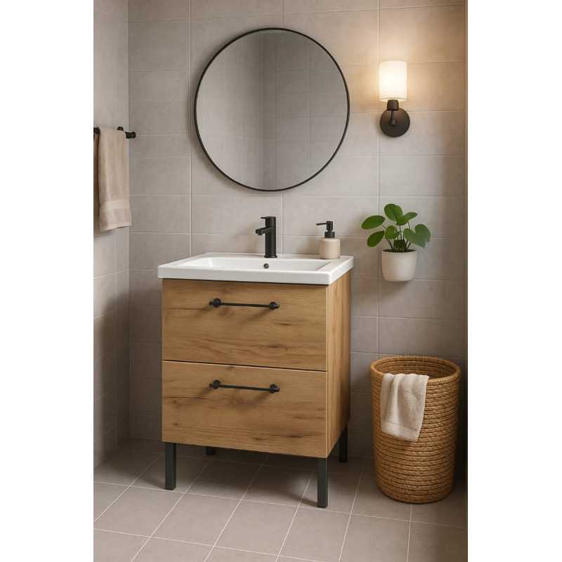 Badkamermeubel – Wastafelmeubel – Badkamerkast – Douchemeubel – Opbergkast Badkamer – Compact 50x80 cm – Vochtbestendig Gelamineerd Spaanplaat