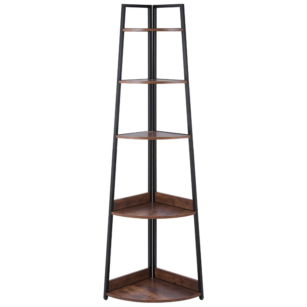 5-laagse Hoekplank – Hoekrek – Hoekboekenkast – Plantentafel – Vloerplank – Vrijstaand Design – Duurzaam Hout Bruin