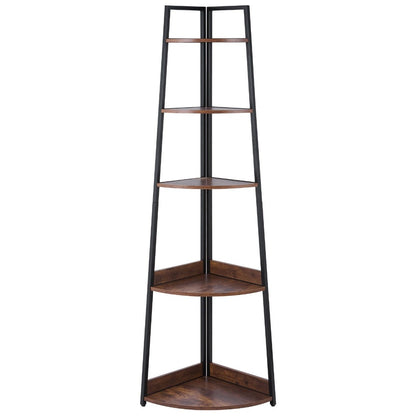 5-laagse Hoekplank – Hoekrek – Hoekboekenkast – Plantentafel – Vloerplank – Vrijstaand Design – Duurzaam Hout Bruin
