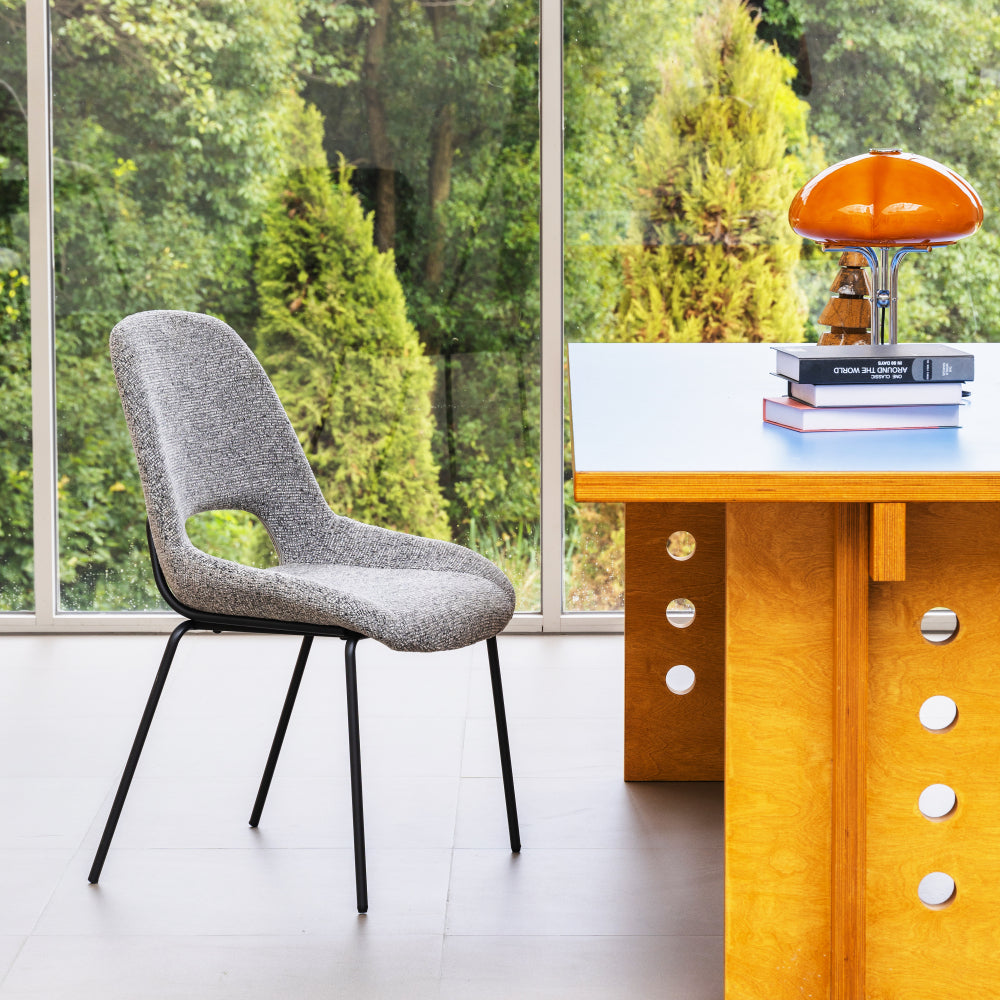 A Pair of Light Gray Dining Chairs Featuring Openwork Backs And Metal Structures.