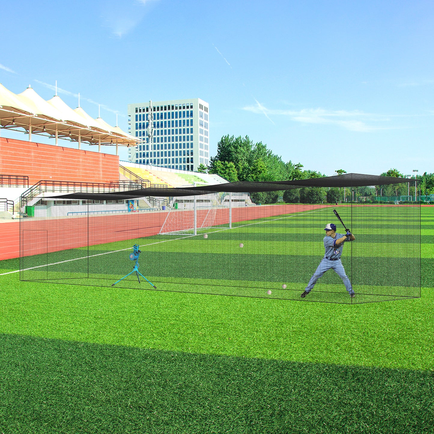 Baseballnet – Batting Cage Net – Trainingsnet – Honkbalnet – Softbalnet – Professioneel En Volledig Omsloten – 16,8x3,7x3,7 Meter – Duurzaam PE Materiaal Met Deur En Draagtas