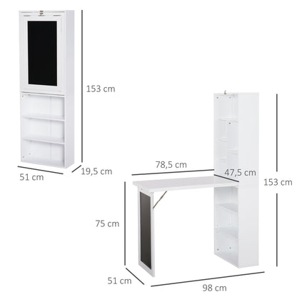 Klapbureau – Opklapbare Werktafel – Muurbureau – Schrijftafel – Opbergbureau – Wit – MDF Houtfineer – Ingebouwd Whiteboard & Boekenplank