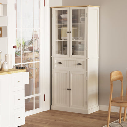Keukenkast – Buffetkast – Dressoir – Opbergkast – Kast Met Lade – 4 Deuren Inclusief 2 Glazen Deuren – Hoogte 182,5 cm – MDF Beige
