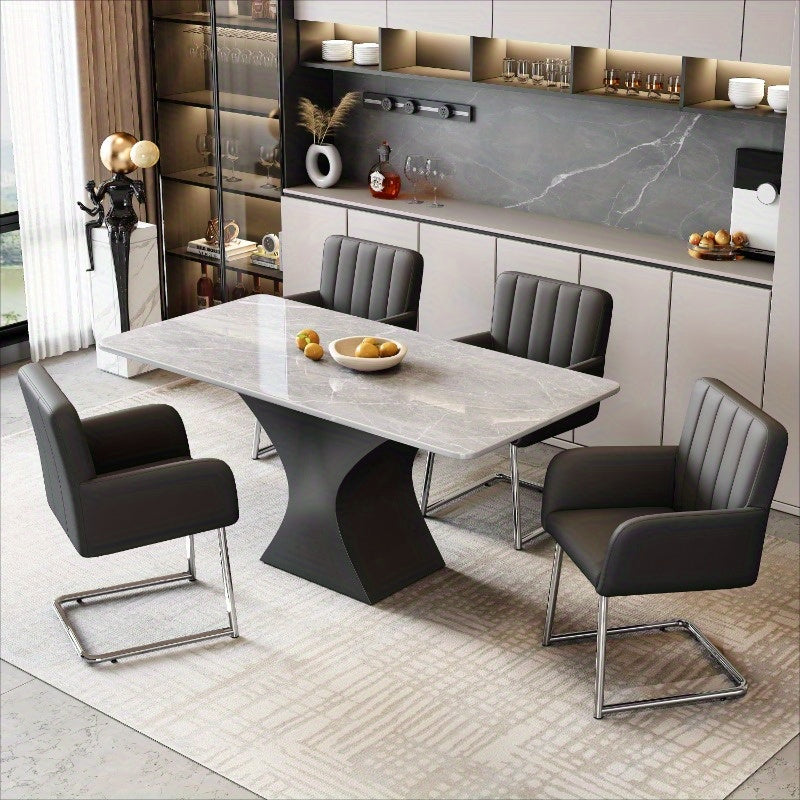 Eetkamerstoelen set – Stoelen – Zwarte Stoelen – Kunstleren Stoelen – Design Stoelen – 6-delig – Verticale Strepen – Zigzag Metalen Poten