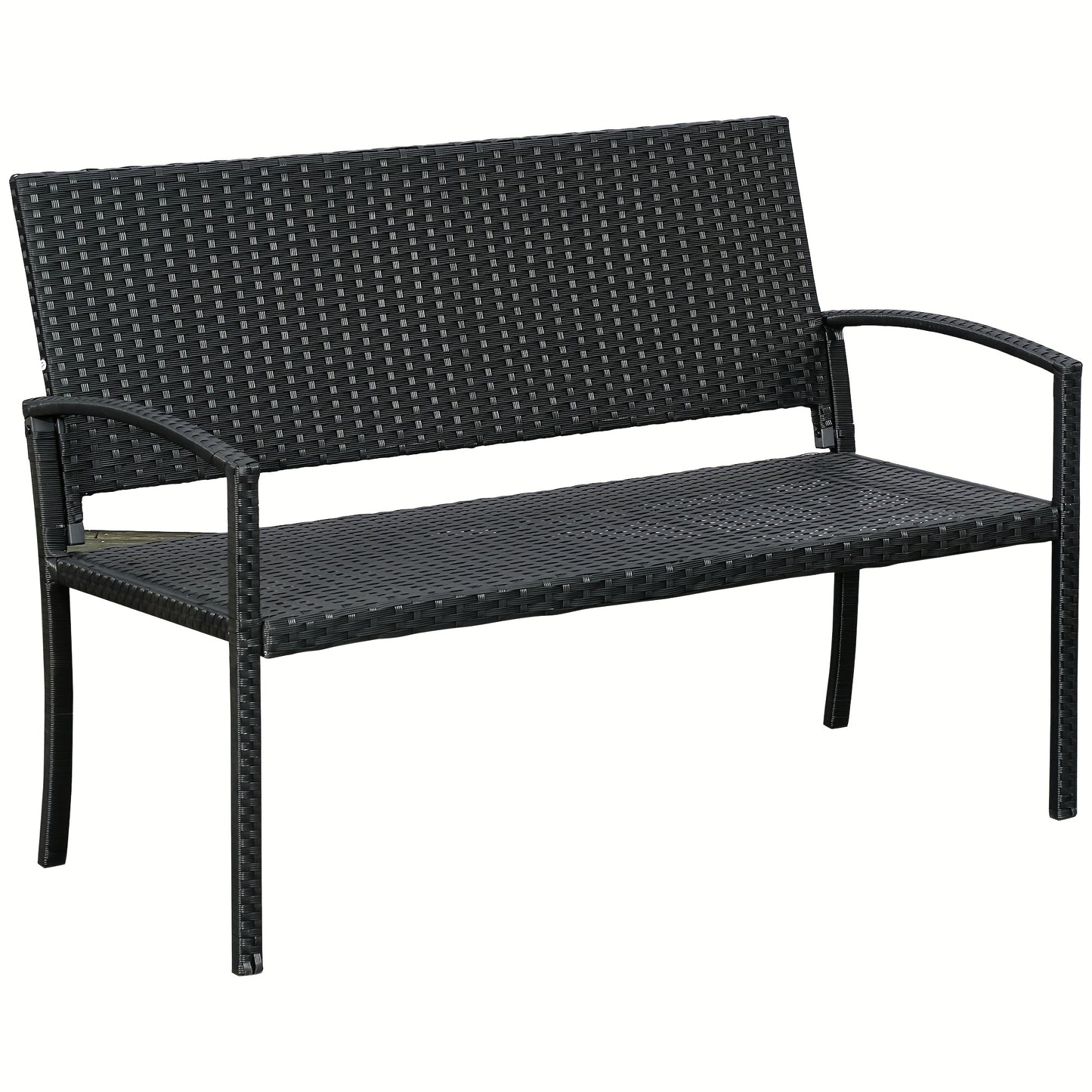Tuinbank – Buitenbank – Parkbank – Loungebank – Zitbank – Polyrattan – Met Stalen Frame – 2-Zits – Weerbestendig – 122x60x87 cm – Zwart